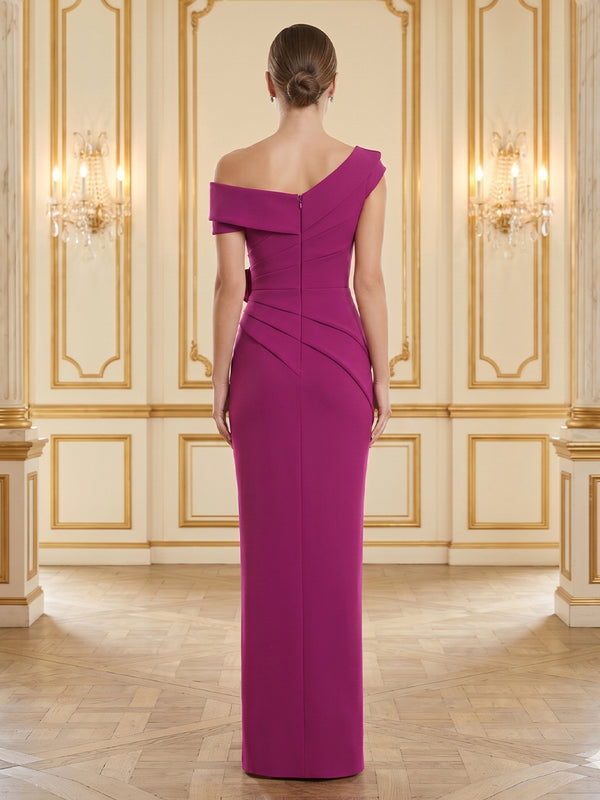 Satin Mermaid Off Shoulder Sleeveless Long Formal Dresses with Flower