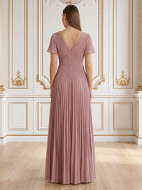 A Line V Neck Short Sleeves Long Formal Dresses