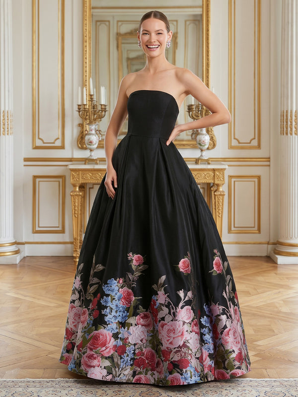 Satin A Line Strapless Sleeveless Long Formal Dresses