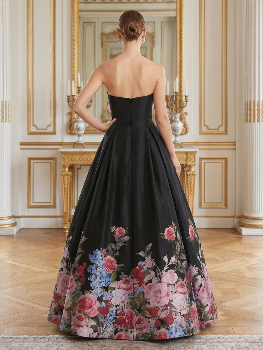 Satin A Line Strapless Sleeveless Long Formal Dresses