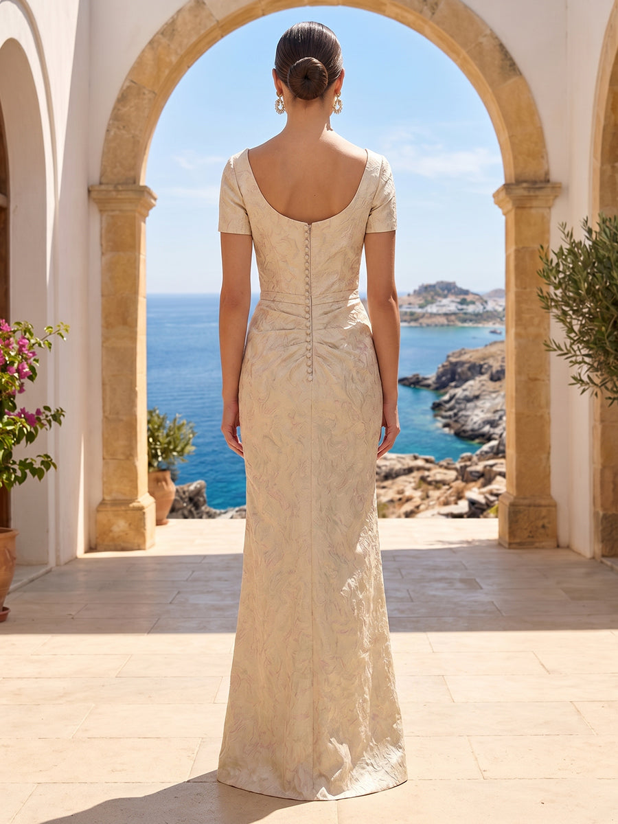 Mermaid Square Neck Short Sleeves Long Formal Dresses