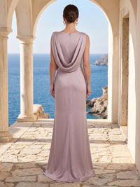 Satin Mermaid High Neck Sleeveless Long Formal Dresses
