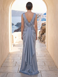 Satin Mermaid Cowl Neck Sleeveless Long Formal Dresses