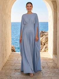 Chiffon A Line Round Neck Long Sleeves Formal Dresses