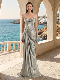 Satin Mermaid Strapless Sleeveless Long Formal Dresses