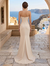Satin Mermaid Strapless Sleeveless Long Formal Dresses with Slit