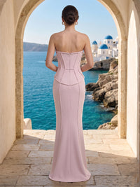 Mermaid Strapless Sleeveless Satin Long Formal Dresses