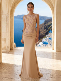 Mermaid Boat Neck Sleeveless Long Formal Dresses