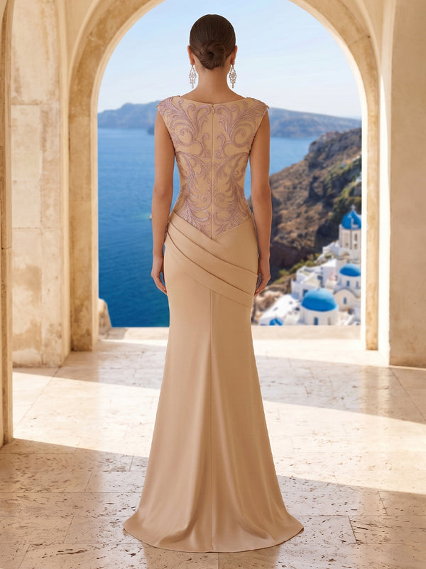 Mermaid Boat Neck Sleeveless Long Formal Dresses