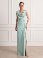 Mermaid Cowl Neck Sleeveless Long Formal Dresses with Slit