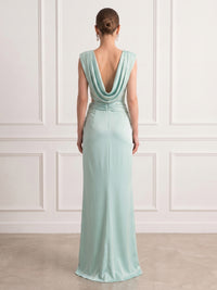 Mermaid Cowl Neck Sleeveless Long Formal Dresses with Slit