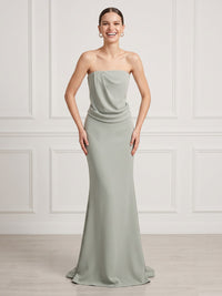 Mermaid Strapless Sleeveless Long Satin Formal Dresses