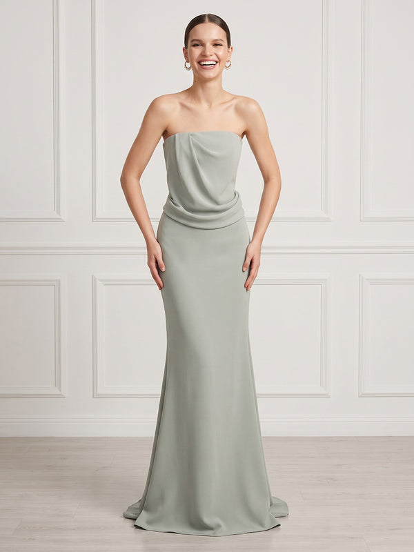 Mermaid Strapless Sleeveless Long Satin Formal Dresses
