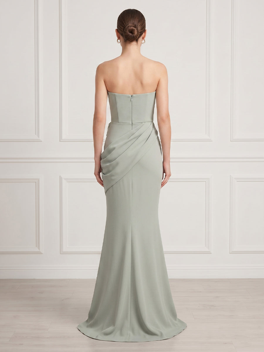 Mermaid Strapless Sleeveless Long Satin Formal Dresses