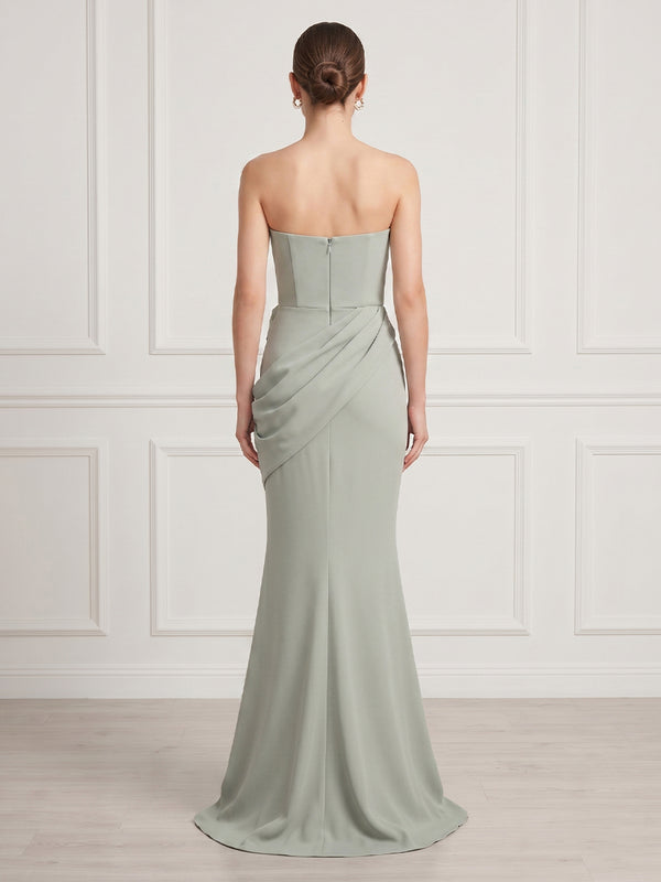 Mermaid Strapless Sleeveless Long Satin Formal Dresses