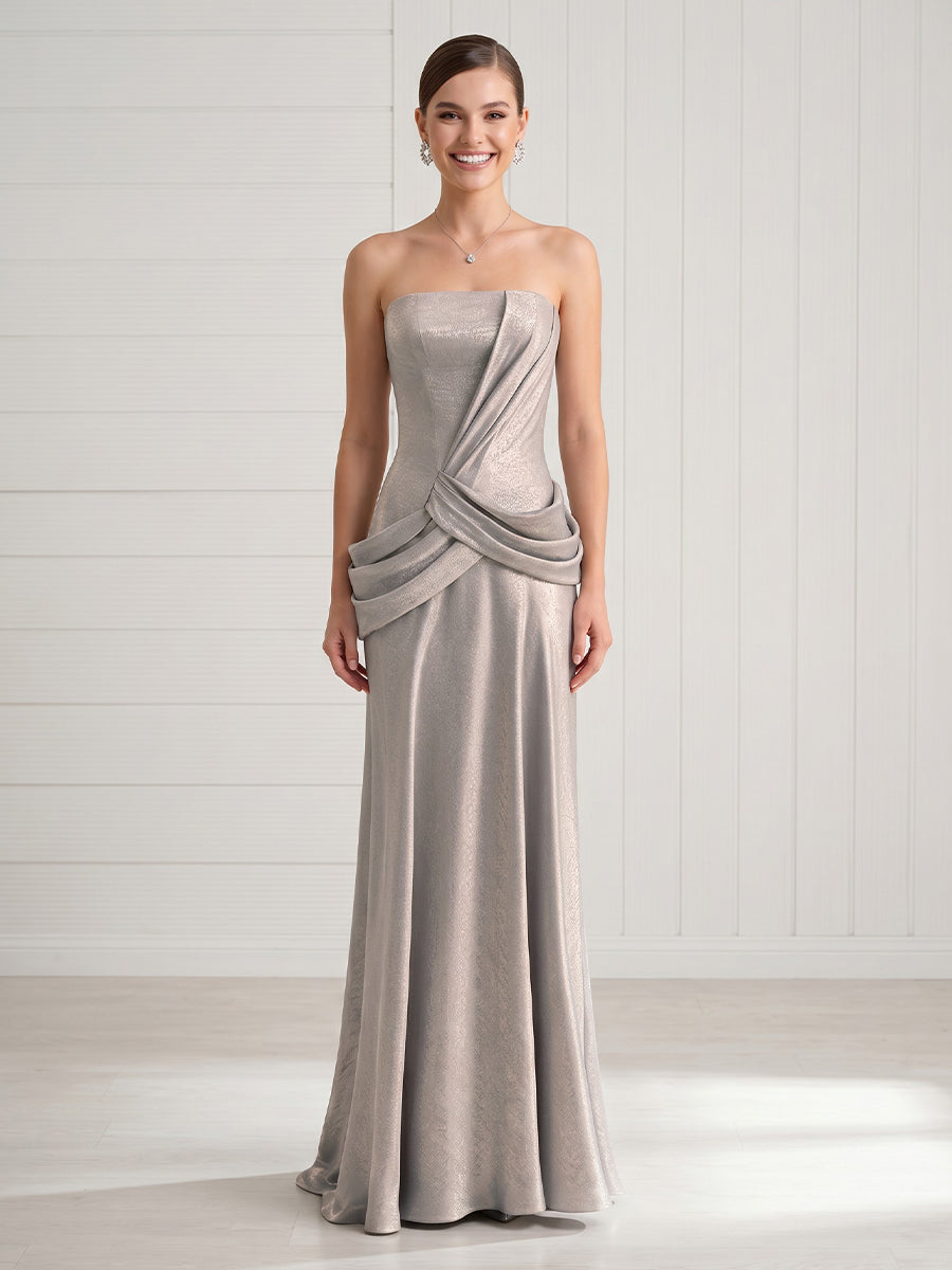 Mermaid Strapless Pleated Sleeveless Long Formal Dresses