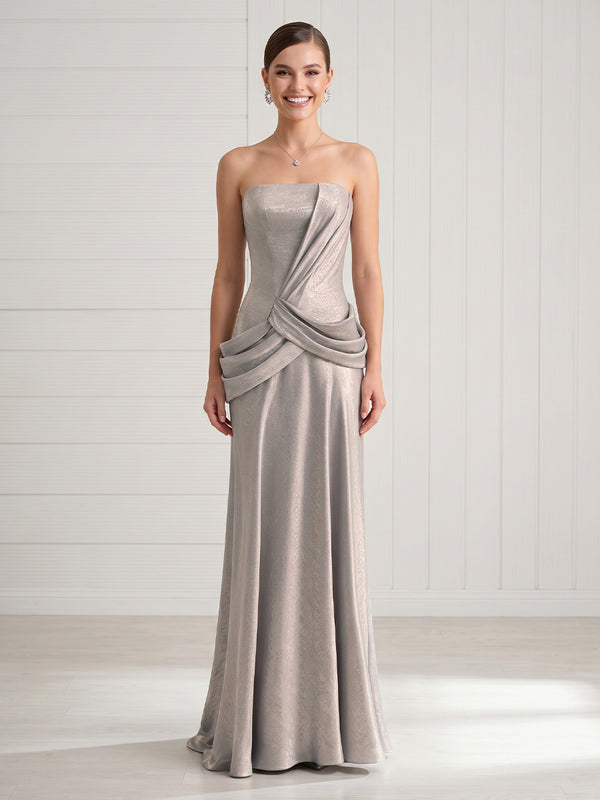 Mermaid Strapless Pleated Sleeveless Long Formal Dresses