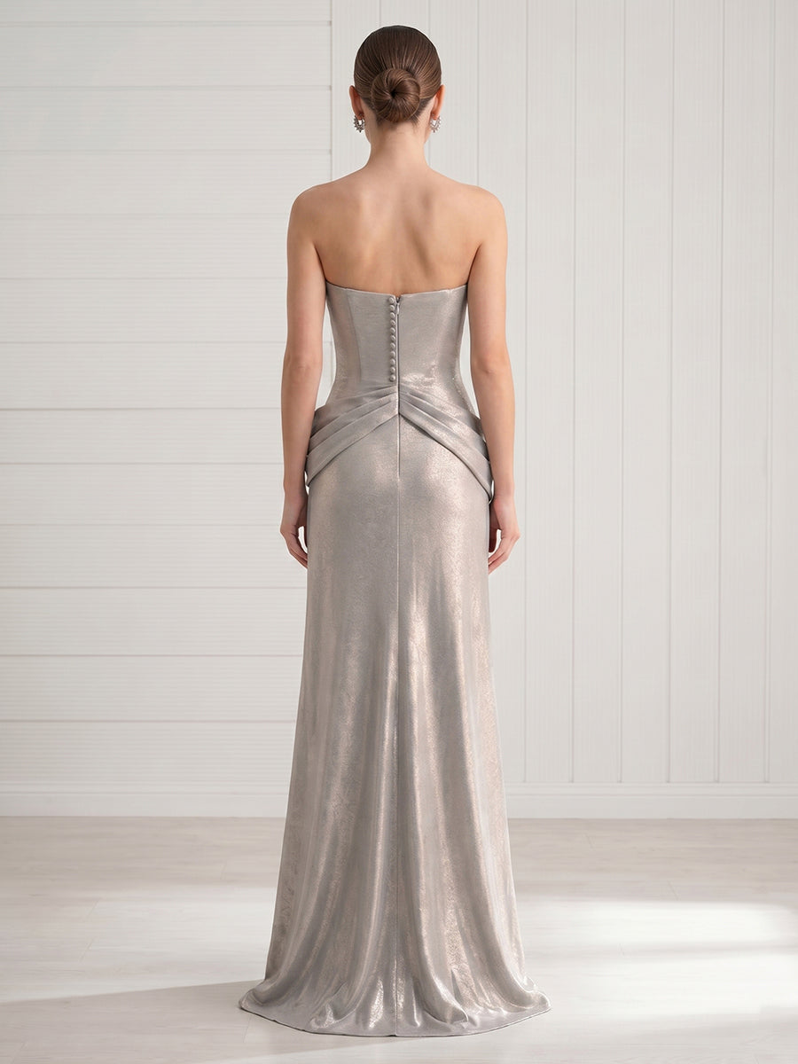 Mermaid Strapless Pleated Sleeveless Long Formal Dresses