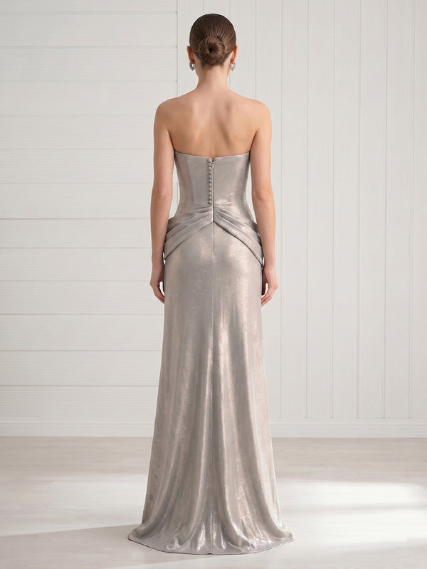 Mermaid Strapless Pleated Sleeveless Long Formal Dresses