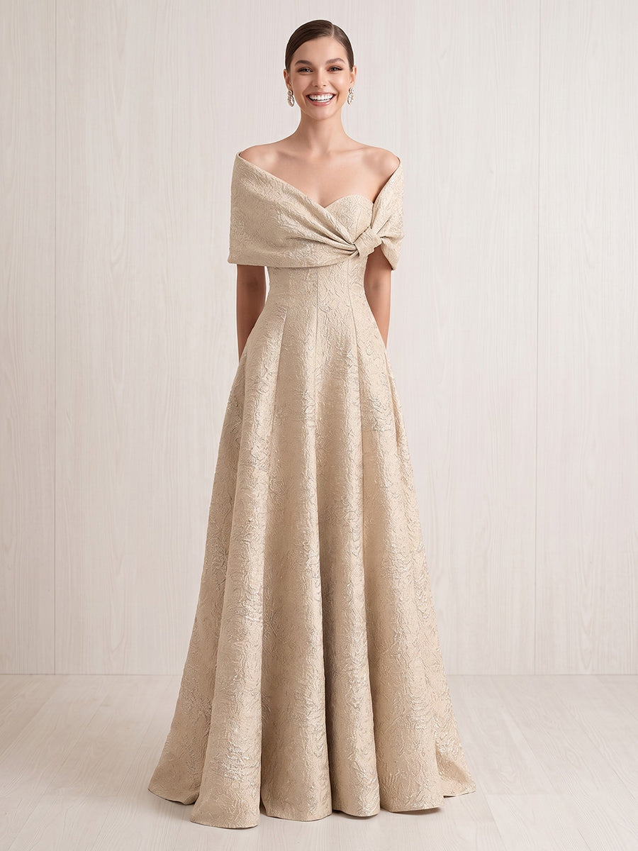 A Line Off Shoulder Sleeveless Long Formal Dresses
