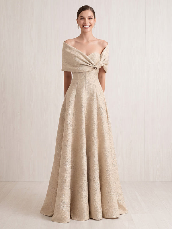 A Line Off Shoulder Sleeveless Long Formal Dresses