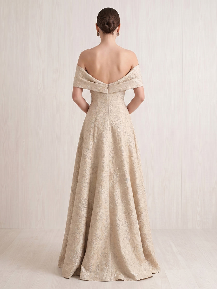 A Line Off Shoulder Sleeveless Long Formal Dresses