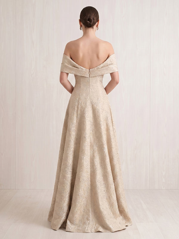 A Line Off Shoulder Sleeveless Long Formal Dresses