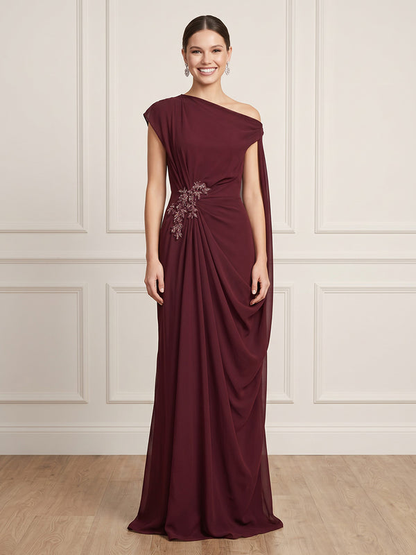 Mermaid One Shoulder Short Sleeves Long Formal Dresses