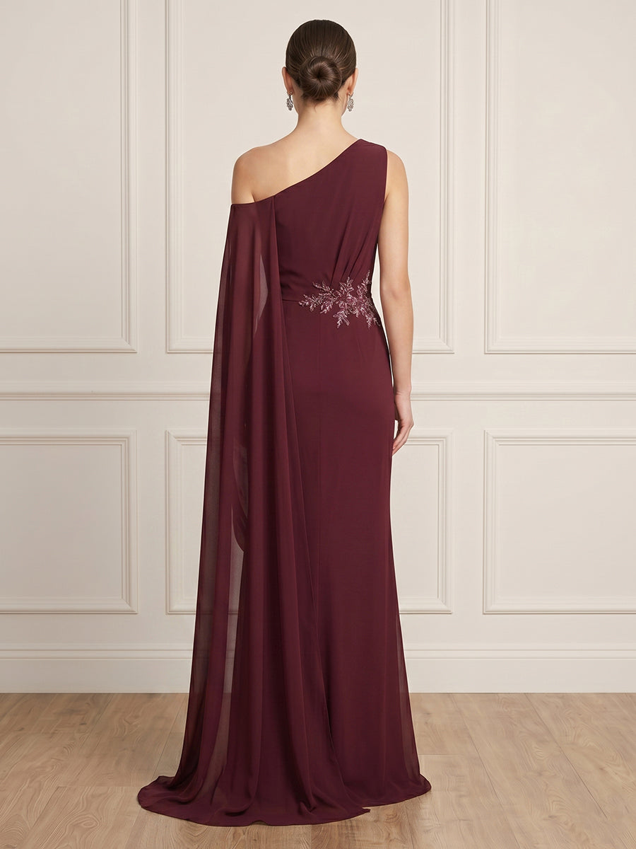 Mermaid One Shoulder Short Sleeves Long Formal Dresses