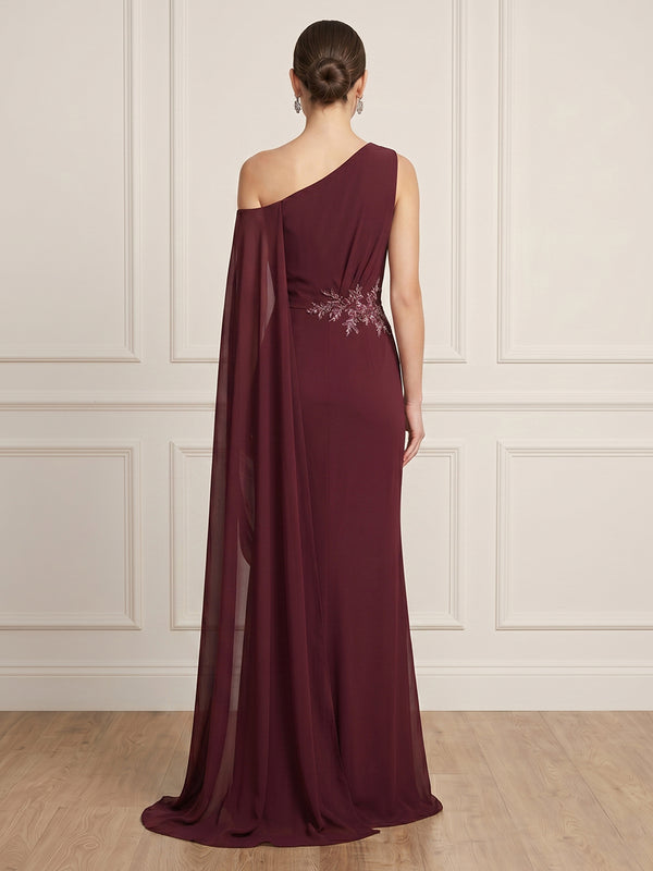 Mermaid One Shoulder Short Sleeves Long Formal Dresses