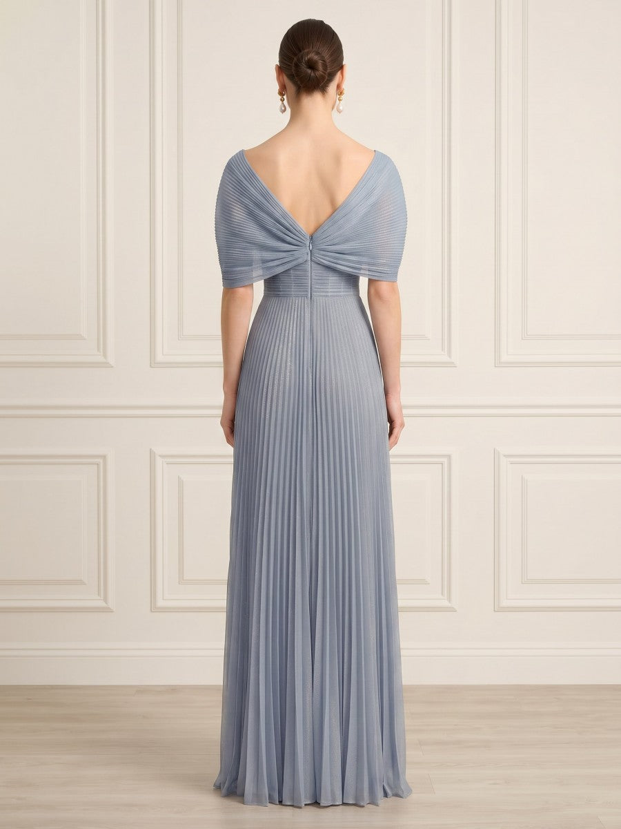 A Line Off Shoulder Sleeveless Long Formal Dresses with Flower