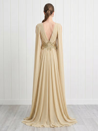 A Line Deep V Neck Sleeveless Long Formal Dresses