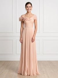 A Line Off Shoulder Sleeveless Long Formal Dresses with Flower