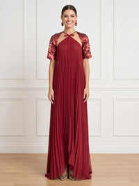 A Line Halter Short Sleeves Long Formal Dresses with Jacket
