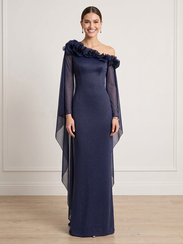 Column One Shoulder Long Sleeves Formal Dresses