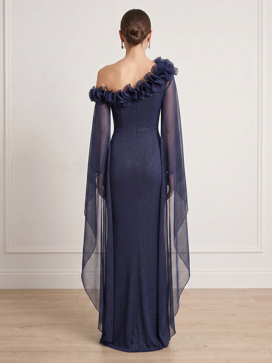 Column One Shoulder Long Sleeves Formal Dresses