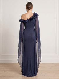 Column One Shoulder Long Sleeves Formal Dresses