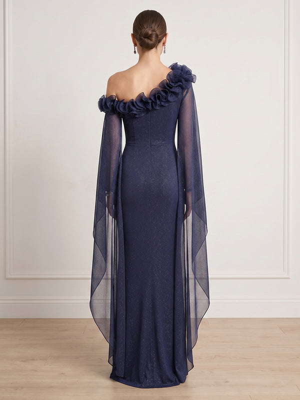 Column One Shoulder Long Sleeves Formal Dresses