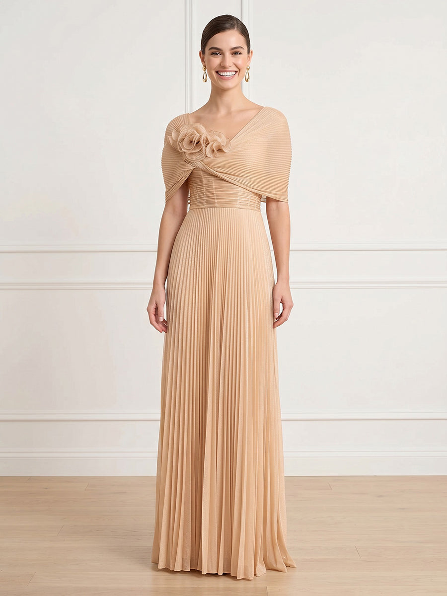 A Line Chiffon Off Shoulder Sleeveless Formal Dresses with Flower