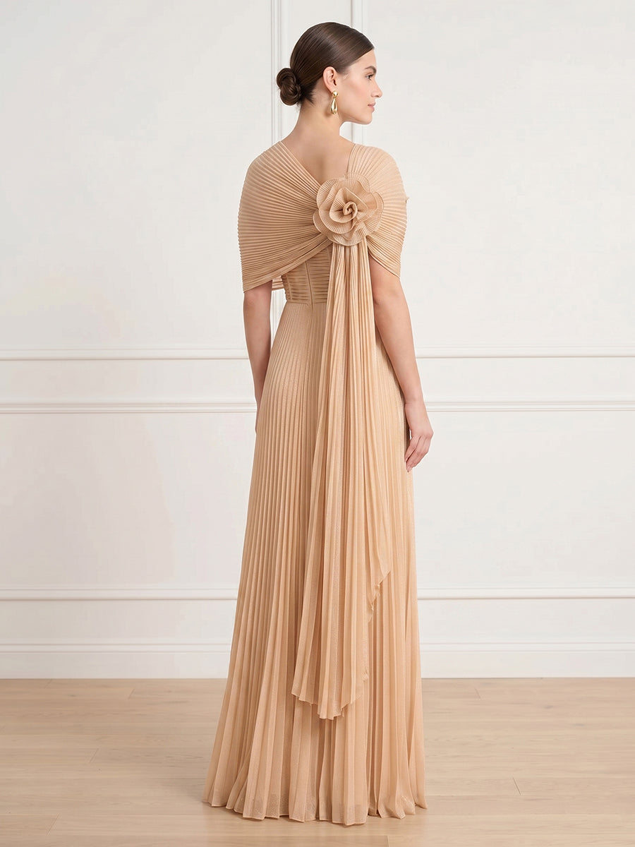 A Line Chiffon Off Shoulder Sleeveless Formal Dresses with Flower