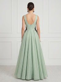 A Line Deep V Neck Sleeveless Formal Dresses with Pockets
