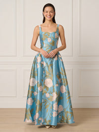 A Line Square Neck Sleeveless Long Formal Dresses