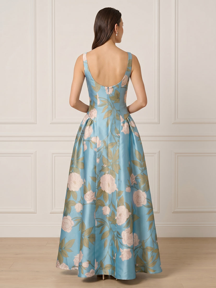 A Line Square Neck Sleeveless Long Formal Dresses