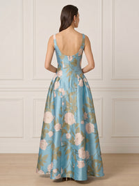 A Line Square Neck Sleeveless Long Formal Dresses