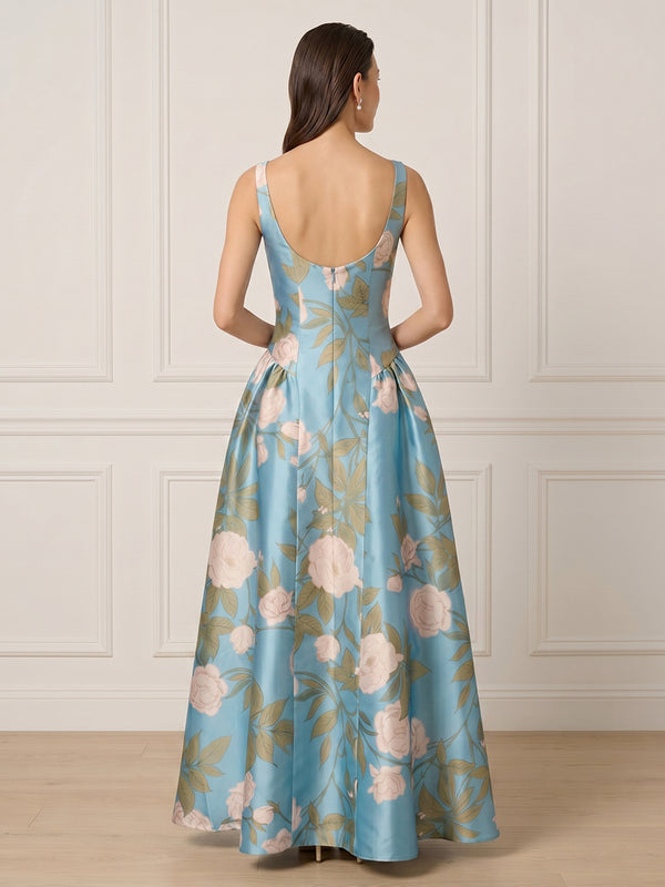 A Line Square Neck Sleeveless Long Formal Dresses