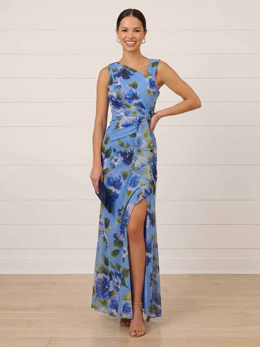 Mermaid One Shoulder Sleeveless Long Formal Dresses with Slit
