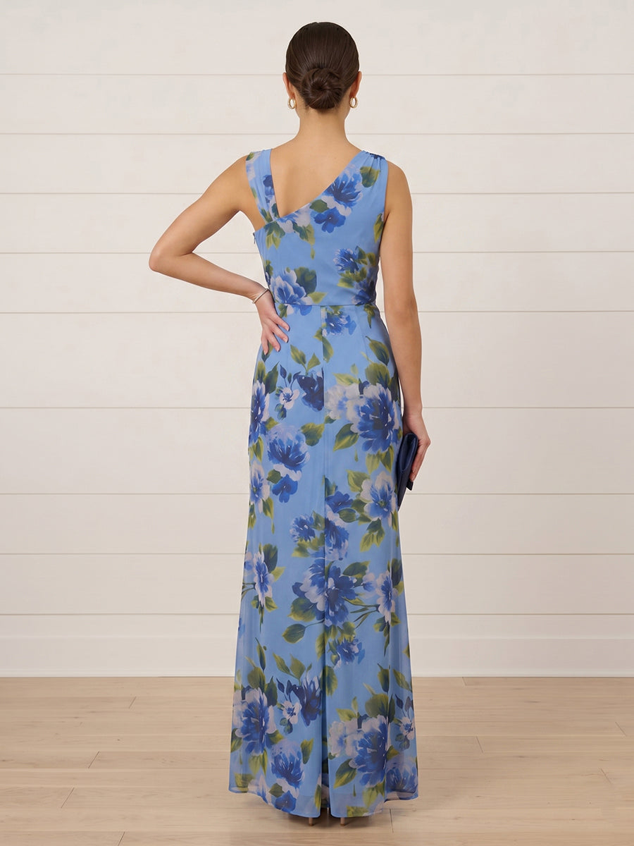 Mermaid One Shoulder Sleeveless Long Formal Dresses with Slit