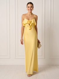 Satin Mermaid Spaghetti Straps Long Formal Dresses with Flowers