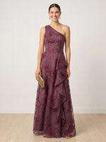 Tulle A Line One Shoulder Long Formal Dresses with Ruffles