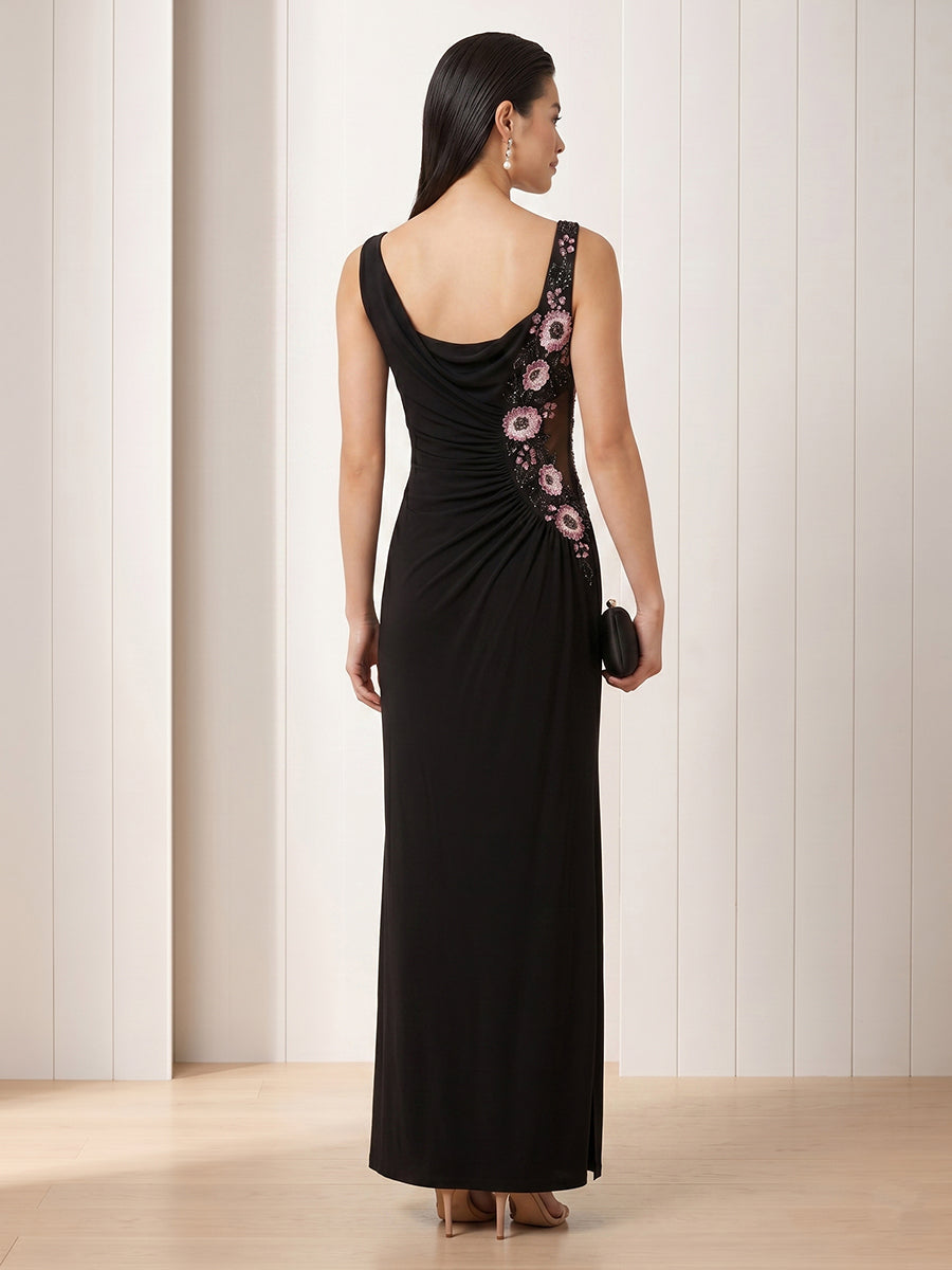 Chiffon Mermaid Spaghetti Straps Long Formal Dresses with Embroidery